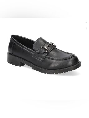 easy street Black Leather Slip-On Loafer with Metal Bit